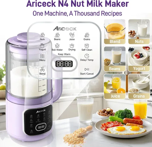 Vista 2 de 11 en 1 máquina de leche de nueces, máquina de leche de soja de 50 onzas con autolimpieza Almond Milk, Oat, Soy, Yogurt, Juice, Ultra-Quiet