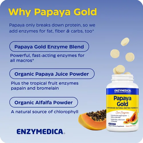 Vista 5 de Enzymedica Papaya Gold, Enzimas Digestivas Avanzadas con Papaya Orgánica Natural y Clorofila para un Soporte Digestivo Integral, Bromelaína