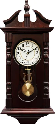 Vista 10 de reloj abuelo de madera con melodía con péndulo de madera tradicional perfecto para regalar melodía de Westminster suena a cada hora Nogal