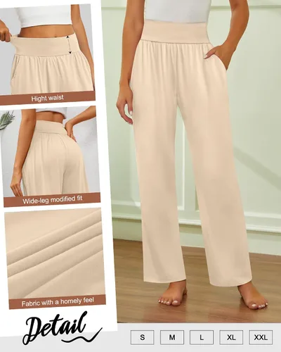 Vista 116 de Neer - Conjunto de 3 pantalones de yoga de pierna ancha para mujer - Pantalones deportivos cómodos, holgados, de cintura alta y casuales