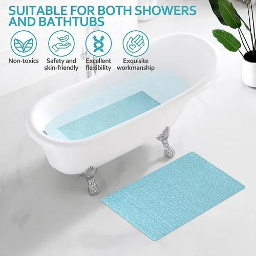 Vista 6 de Tapete antideslizante de goma natural para bañera y ducha, tapete de seguridad de 16 x 28 pulgadas con ventosas, delicado patrón de diamante, más