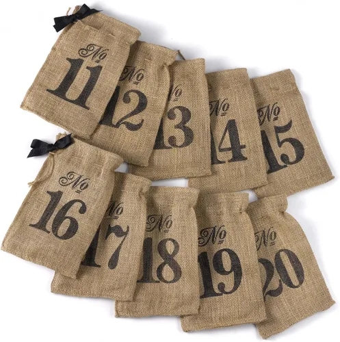 Vista 3 de Hortense B. Hewitt Juego de 10 bolsas de vino con números de mesa de arpillera, accesorios de boda