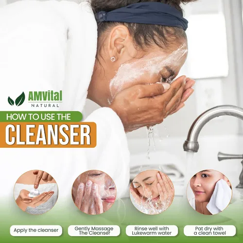 Vista 5 de AMVital Jabón facial de cúrcuma – Limpiador facial de cúrcuma con aloe vera, vitamina E y extractos naturales – Lavado facial de gel diario ligero