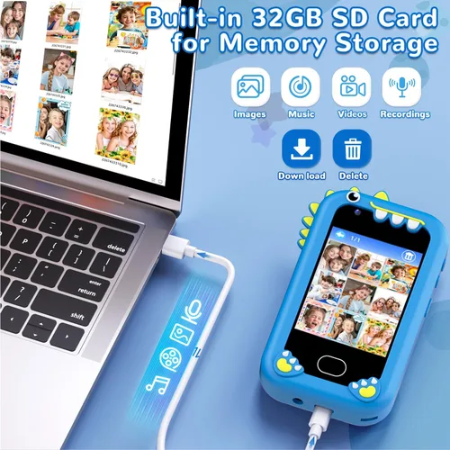 Vista 6 de Lapare Teléfono infantil para niños, teléfono de juguete con pantalla táctil con doble cámara, música y juegos, teléfono de juguete de aprendizaje