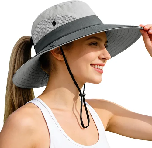 Vista 52 de Rosoz Sombreros de cola de caballo para mujer, protección UV, ala ancha 1 paquete-negro