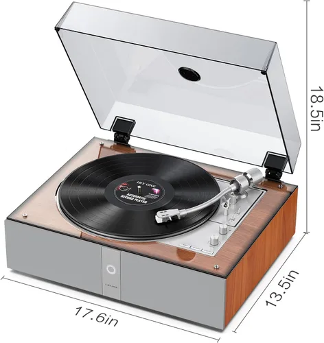 Vista 14 de 1 BY ONE Tocadiscos totalmente automático, tocadiscos de vinilo todo en uno con función de repetición automática, control remoto, altavoces