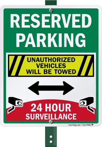 Vista 9 de SmartSign Letrero de "Estacionamiento reservado - Vigilancia 24 Horas, Vehículos No Autorizados Serán Remolcados" Aluminio reflectante de grado