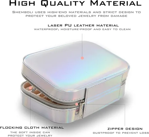 Vista 3 de Shemboli Caja de joyería pequeña, organizador portátil de piel sintética de viaje portátil, doble capa, organizador de almacenamiento de joyas