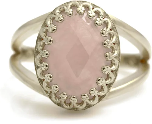 Vista 5 de Precioso anillo de cuarzo rosa con banda rellena de oro rosa de 14 quilates – Anillo apilable atemporal para cumpleaños, aniversarios y otras