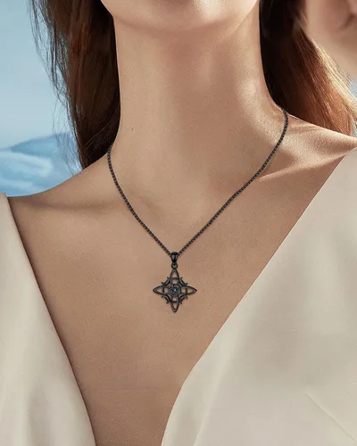Vista 5 de CELESTIA Nudo de Bruja Plata 925 - Collar de plata de ley original con nudo de brujas para mujer, cadena extensora de 20 pulgadas + 2 pulgadas