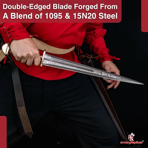 Vista 5 de Armory Replicas - Espada corta de acero de Damasco forjada a mano de inspiración medieval con mango de madera auténtica y latón - Coleccionable