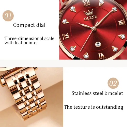 Vista 9 de OLEVS Rose Gold Watches for Women Stainless Steel Band Quartz Small Face Waterproof Watches Fashion Luxury Classic Wrist Watch with Date Ladies