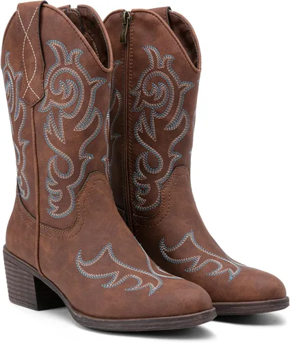 Vista 5 de Vepose Botas vaqueras para mujer 9800 Vaquera de media pantorrilla Botas bordadas occidentales para mujer