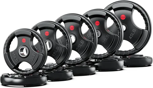 Vista 12 de XDDIAS Placas de peso de goma para barra, placa de agarre olímpico de 2 pulgadas para entrenamiento de fuerza, levantamiento de pesas y culturismo