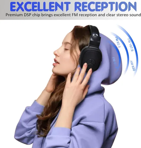 Vista 2 de SWDSTP Auriculares de radio FM personales portátiles con buena recepción, pantalla LED, orejeras suaves, radio FM para caminar, trotar, reunión