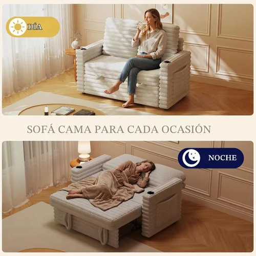 Vista 6 de Wrofly Sofá cama convertible 3 en 1, sofá cama extraíble para sala de estar con bolsillos laterales, portavasos y puerto de carga USB, respaldo
