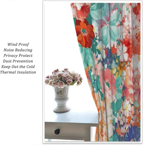 Vista 216 de Cortinas opacas con estampado de flores de cachemira, estampado de cachemira sobre fondo blanco, para decoración del hogar, cocina, restaurante