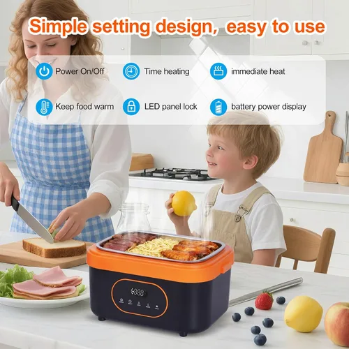 Vista 4 de Lonchera eléctrica inalámbrica para adultos, lonchera recargable de 16000 mAh, contenedor de 1.5 litros para exteriores, trabajo, oficina