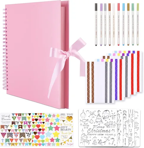 Vista 15 de GOTIDEAL Álbum de recortes de 7 x 7 pulgadas con marcadores metálicos, 40 páginas, álbumes de fotos de papel kraft para bodas y aniversarios