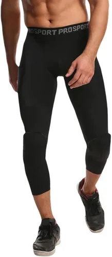 Vista 7 de Paquete de 2 pantalones de baloncesto para hombre con rodilleras 3/4 capri acolchadas, mallas de compresión deportivas, capa base atlética