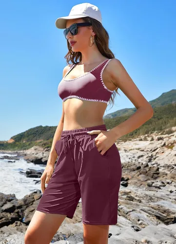 Vista 9 de ALove Pantalones cortos de natación para mujer de 9 pulgadas, cintura alta, con bolsillos, UPF 50+, parte inferior de traje de baño incorporada