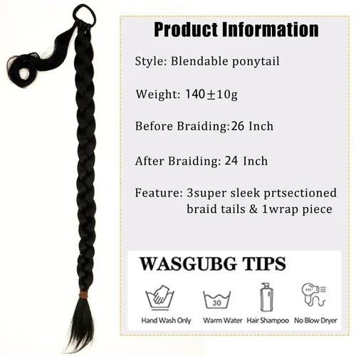 Vista 3 de Extensión de cola de caballo de trenza larga con lazo elástico, 1 unidad, extensiones de cabello sintético lacio y elegante envolvente para mujer