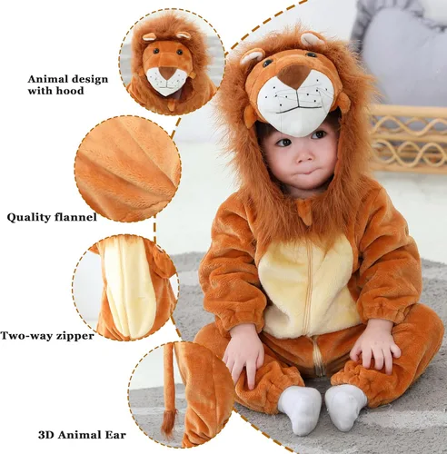 Vista 2 de TONWHAR Disfraz de Halloween para bebés y niños pequeños, traje de nieve para niños (3.5-4.5 añosaltura 41-46 pulgadas, león)