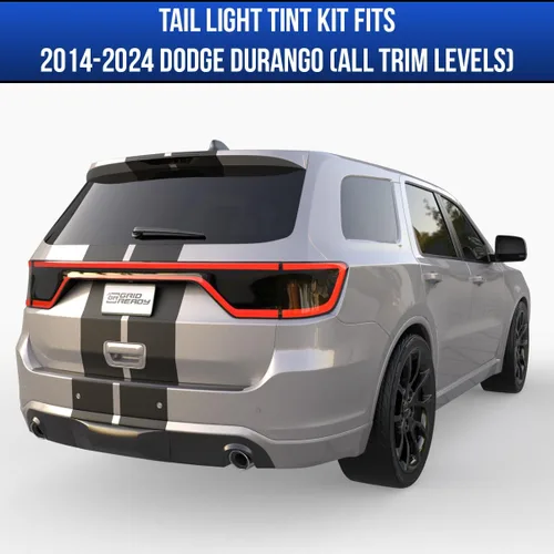 Vista 3 de Se adapta al kit de tinte de luz trasera Dodge Durango 2014-2024. Accesorios de superposición de luz trasera de vinilo ahumado negro oscuro.