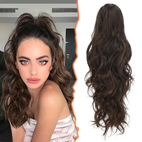 Vista 22 de BARSDAR Extensiones de cola de caballo con clip de garra, extensiones de cabello corto ondulado negro de 14 pulgadas para mujer, extensiones