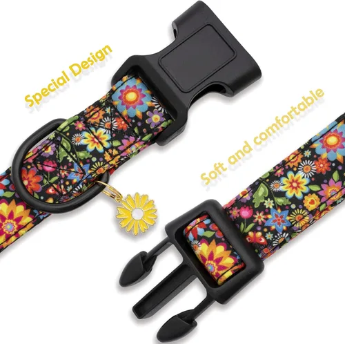 Vista 4 de Faygarsle Collar de perro floral para niñas y perras, collar suave y elegante para mascotas con diseño de flores, collar negro ideal para perros