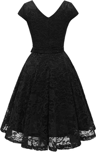 Vista 5 de MUADRESS - Vestido de encaje y floral con manga casquillo para mujer, elegante, con cuello redondo y longitud hasta la rodilla, vestidos de dama