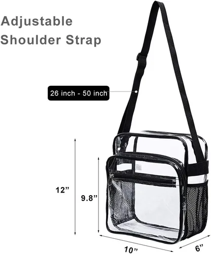 Vista 3 de Bolsa transparente aprobada para estadios, bolsa bandolera mensajero de hombro transparente con correa ajustable para conciertos, eventos deportivos