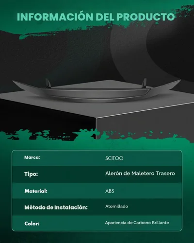 Vista 3 de SCITOO Spoiler Wing GT Style Universal 52" Ala de alerón trasero del tronco del aspecto brillante del carbono