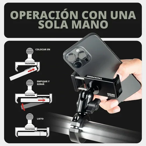 Vista 4 de Tackform Soporte de teléfono negro para motocicleta All Metal – 20MAXX Spring Cradle Abrazadera universal BC3 para manillar de 7/8 pulgadas a