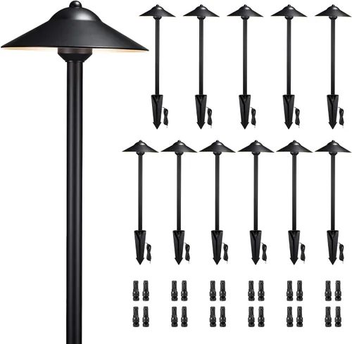 Vista 16 de Gardenreet Luces de camino de paisaje de latón, luces de camino de bajo voltaje de 12 V con cable, luces de jardín al aire libre LED impermeables