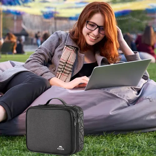 Vista 3 de Bolsa organizadora de cables, almacenamiento electrónico de viaje impermeable con ajustable, a prueba de golpes, portátil, de doble capa, bolsa