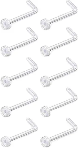 Vista 4 de Joyería 0.63 oz Clear Nose Septum Anillo Retenedor de Hueso Bioflex L Forma Anillos de nariz Studs Piercing Joyería Plana Top