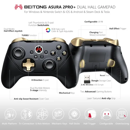 Vista 2 de Asura 2 Pro+ PC Gaming Controller Dual Hall (Hall Stick & Hall Trigger) Wireless Gamepad for Windows Switch,6 Axis Motion SensingMechanical