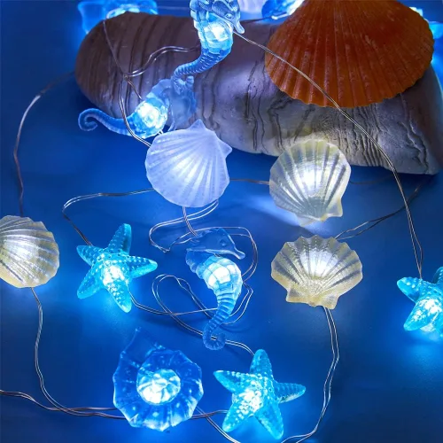 Vista 7 de Luces de vida marina con temática oceánica, cadena de luces de playa y mar, decoración de acuario de playa, tortuga de mar, caballito de mar