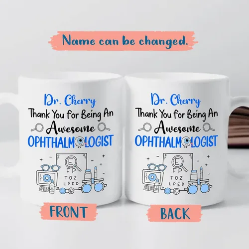 Vista 2 de Taza de café personalizada para oftalmólogo con texto en inglés "Thank You For Being An Awesome Oftalmologist", taza de café personalizada