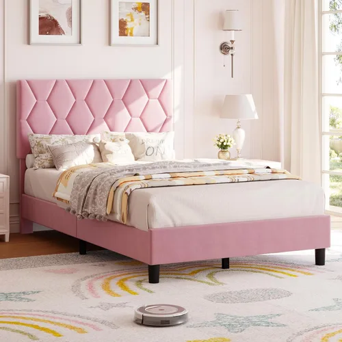 Vista 20 de GAOMON Base de cama tapizada tamaño individual, color beige, base de cama de plataforma resistente con cabecera tapizada y listones de madera