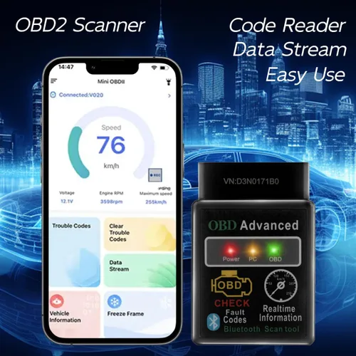 Vista 4 de OBD2 Herramienta de escaneo de diagnóstico de automóvil - Lector de fallas del motor, datos en vivo, soporte para iOS y Android, automoción, voltaje