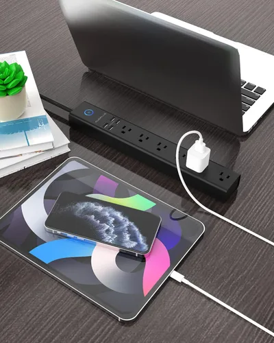 Vista 8 de Paquete de 2 cables de extensión de 6 pies de largo con protección contra sobretensiones de enchufe plano 6 Outlets 4 USB Ports, Power Strips with