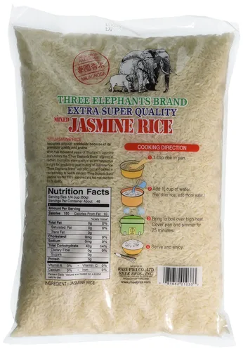 Vista 2 de Three Elephants Arroz de jazmín tailandés, 5 libras