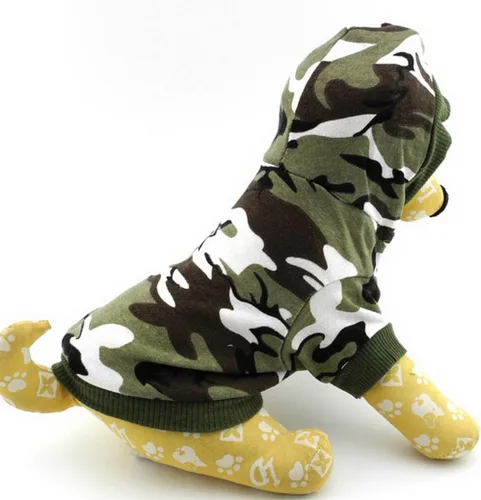 Vista 3 de Sudadera con capucha para perros de camuflaje, ropa para perros pequeños, color verde, talla XS