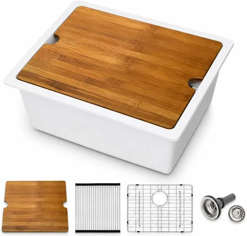 Vista 19 de Dcolora Fregadero de Barra de Composite de Cuarzo de 22 Pulgadas Negro Bajo Encimera Pequeño Fregadero de Cocina de Composite de Granito Prep RV