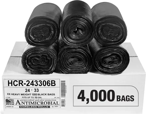 Vista 22 de Aluf Plastics Bolsas de basura de alta densidad, 10 galones, 4000 unidades, 6 micras (eq), 24 x 24 pulgadas, negras, para baño, oficina, industrial