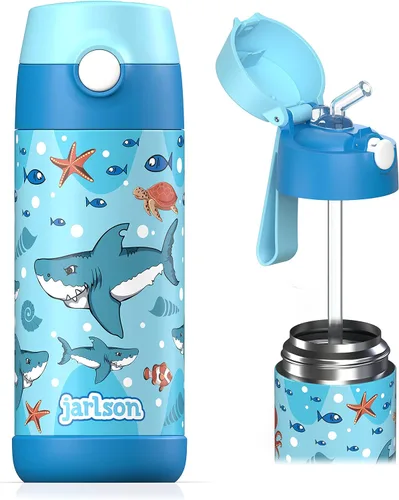 Vista 30 de Jarlson® CHARLI - Botella de agua para niños [12 onzas], botella térmica de acero inoxidable con pajilla, botella de agua aislada a prueba