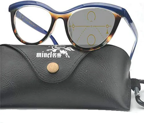 Vista 7 de gafas multifocales progresivas gafas de sol de transición gafas de lectura fotocrómicas damas lejos y cerca de doble uso (leopardo azul, +1.0)
