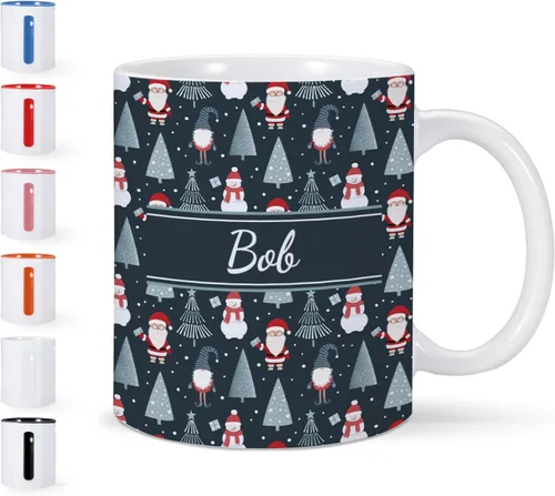 Vista 9 de Taza de cerámica de Navidad personalizada para niños, niñas, adultos con nombre personalizado, tazas de café de chocolate caliente, taza de té de 11